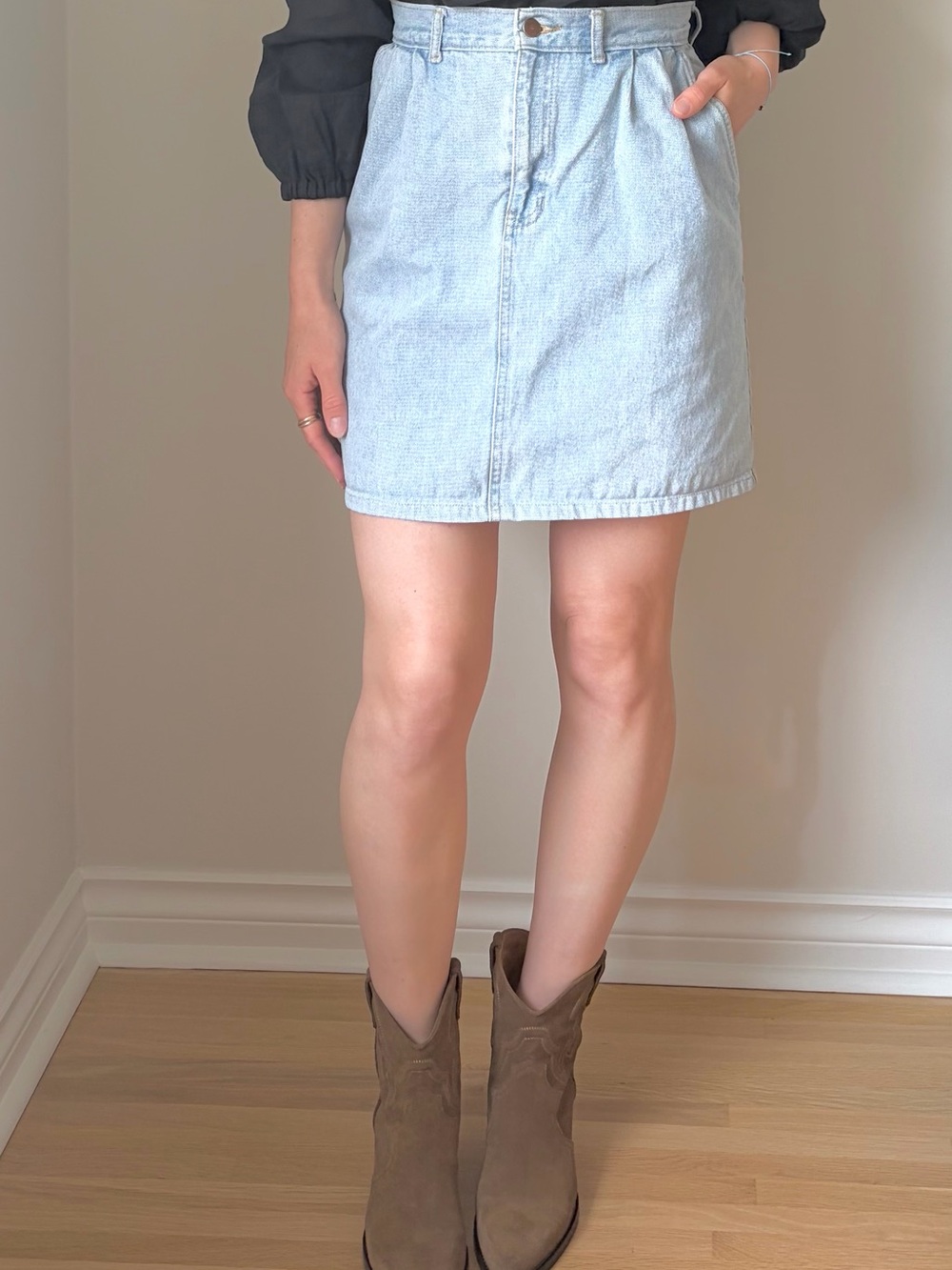Western Light Denim Mini Skirt - Casual Women's Skirt - Picture 2 of 9